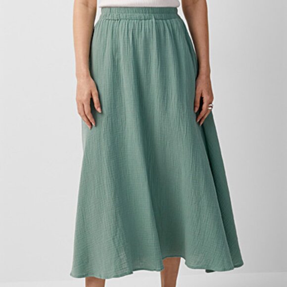Sage green midi dress in cotton gauze - XS - Picture 1 of 4